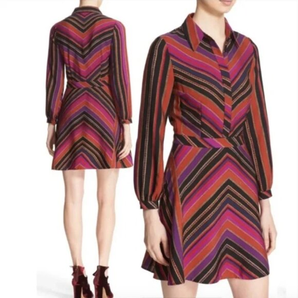 Diane von Furstenberg Chrissie Striped Chevron Shirt Dress Size 4 - Picture 1 of 12